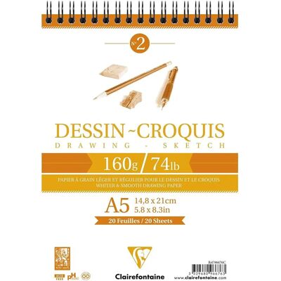 Clairefontaine A5 Vit Skissbok - 35 Ark Clairefontaine A5 Vit Skissbok - 35 Ark