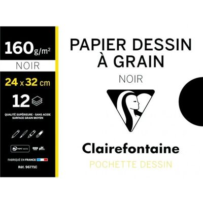 Clairefontaine Art Paper - 12 Sheets, Black - Drawing Clairefontaine Art Paper - 12 Sheets, Black - Drawing