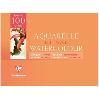 Bloc de papel de arte Clairefontaine - 100 hojas - Grano fino - Sin ácido - Acuarela Bloc de papel de arte Clairefontaine - 100 hojas - Grano fino - Sin ácido - Acuarela