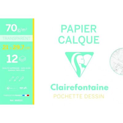 Papel de arte Clairefontaine 96852C - Alta transparência - A4 12 folhas Papel de arte Clairefontaine 96852C - Alta transparência - A4 12 folhas