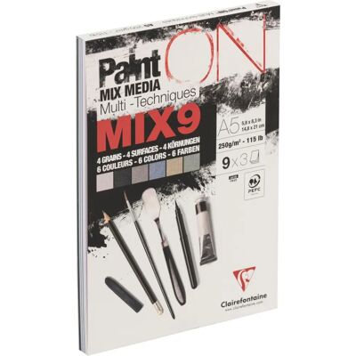 Clairefontaine PaintON Mix 9 Bloc Collé A5 250g Assorti - Papier d'Art Clairefontaine PaintON Mix 9 Bloc Collé A5 250g Assorti - Papier d'Art