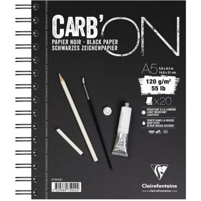 Clairefontaine 975042C Art Paper Pad - Black, Spiral, 20 Sheets Clairefontaine 975042C Art Paper Pad - Black, Spiral, 20 Sheets