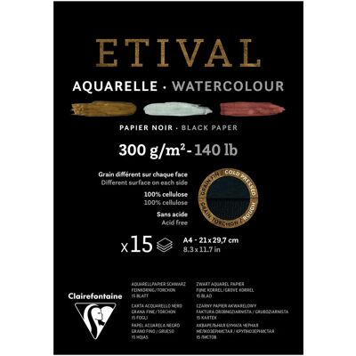 Papel de arte Clairefontaine Etival Noir A4 300g Doble Textura Papel de arte Clairefontaine Etival Noir A4 300g Doble Textura