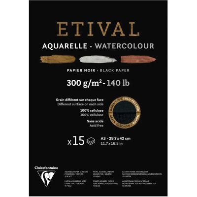 Clairefontaine Etival Noir 15F A3 300g Double Grain - Noir - Lot de 5 - Publicité Clairefontaine Etival Noir 15F A3 300g Double Grain - Noir - Lot de 5 - Publicité