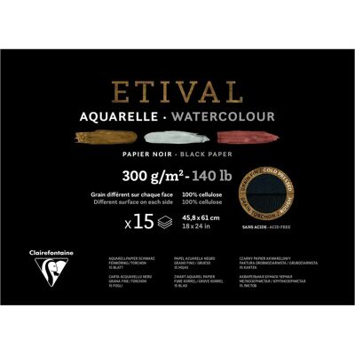 Bloc de acuarela negro Clairefontaine Etival - 15 hojas 45,8x61cm 300g Doble grano Papel artístico Bloc de acuarela negro Clairefontaine Etival - 15 hojas 45,8x61cm 300g Doble grano Papel artístico
