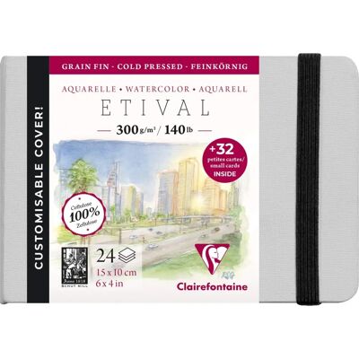 Clairefontaine Etival Aquarelle Notebook - 24F, 10x15cm, 300g, Gray - Art Supplies Clairefontaine Etival Aquarelle Notebook - 24F, 10x15cm, 300g, Gray - Art Supplies