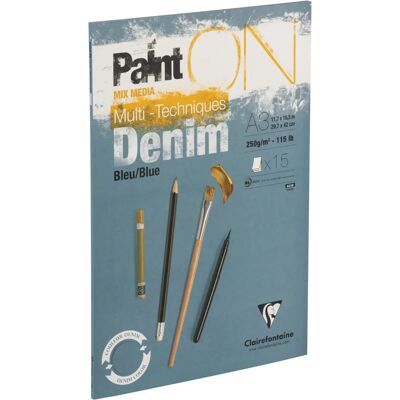 Clairefontaine PaintON Denim Blå 15F A3 Collagepapir - Denim - Pakke med 2 Clairefontaine PaintON Denim Blå 15F A3 Collagepapir - Denim - Pakke med 2