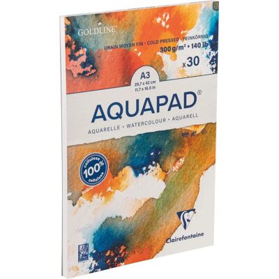 Papier aquarelle Clairefontaine Goldline Aquapad - A3 - 300gsm - Blanc Papier aquarelle Clairefontaine Goldline Aquapad - A3 - 300gsm - Blanc