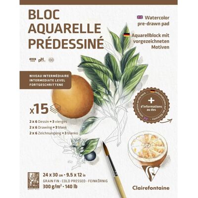 Clairefontaine Botanical Watercolor Paper - 15 Sheets 24x30cm 300g Clairefontaine Botanical Watercolor Paper - 15 Sheets 24x30cm 300g
