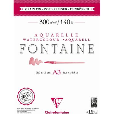 Clairefontaine Fontaine A3 12F 300g Fint Korn - Röd - Papperblock Clairefontaine Fontaine A3 12F 300g Fint Korn - Röd - Papperblock