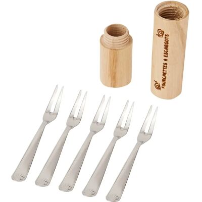 Set de fourchettes à escargots Roger Orfèvre - 6 en inox avec fourreau en bois - Publicité Set de fourchettes à escargots Roger Orfèvre - 6 en inox avec fourreau en bois - Publicité