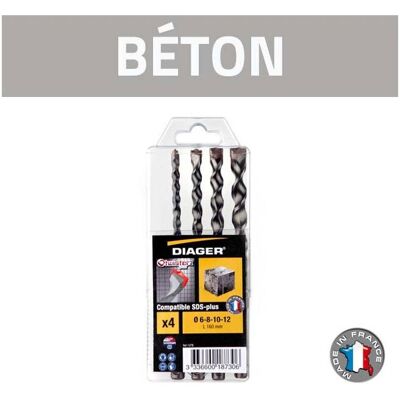 Set di 4 punte per calcestruzzo DIAGER SDS-Plus - 127B Set di 4 punte per calcestruzzo DIAGER SDS-Plus - 127B