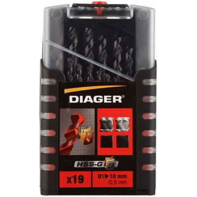 Diager Modelo 705D - Juego de brocas minerales HSS G3 - 19 piezas - 1-10mm Diager Modelo 705D - Juego de brocas minerales HSS G3 - 19 piezas - 1-10mm