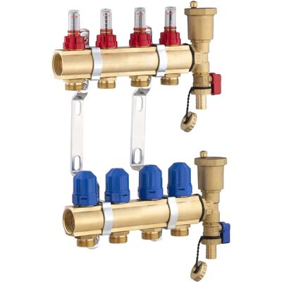 Distribuidor de latón Noyon & Thiebault para calefacción por suelo radiante - 4 salidas y retornos Distribuidor de latón Noyon & Thiebault para calefacción por suelo radiante - 4 salidas y retornos
