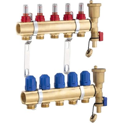 Colector en latón Noyon & Thiebault para calefacción por suelo radiante - 5 salidas Colector en latón Noyon & Thiebault para calefacción por suelo radiante - 5 salidas