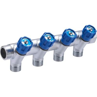 Collecteur d'eau avec 4 sorties et poignées bleues - Sanitaire & Chauffage Collecteur d'eau avec 4 sorties et poignées bleues - Sanitaire & Chauffage
