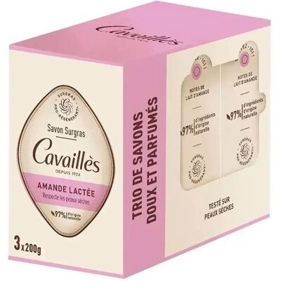 Savon Surgras Amande Lactée Cavaillès 3x200g - Savon - Publicité Savon Surgras Amande Lactée Cavaillès 3x200g - Savon - Publicité