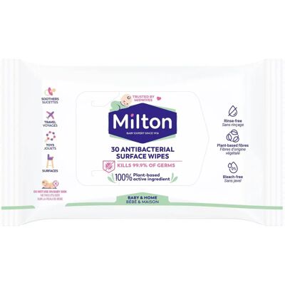 Lingettes Antibactériennes pour Surfaces Milton - Pack de 30 - Publicité Lingettes Antibactériennes pour Surfaces Milton - Pack de 30 - Publicité