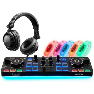 Hercules DJ Party Set - Controlador DJ, Fones de ouvido & Pulseiras LED Hercules DJ Party Set - Controlador DJ, Fones de ouvido & Pulseiras LED