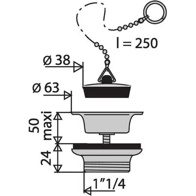 VALENTIN Sifone lavabo - 63mm Fermo a catena cromato VALENTIN Sifone lavabo - 63mm Fermo a catena cromato