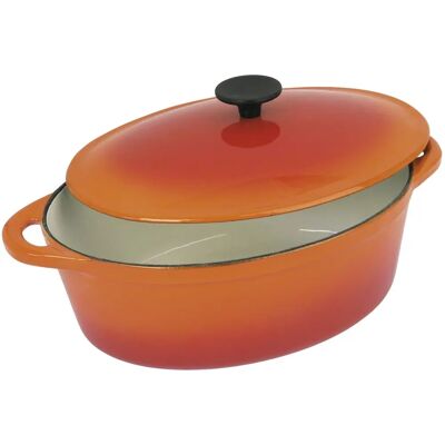Cocotte ovale en acier émaillé orange Crealys - 9 L - Ø 37 cm Cocotte ovale en acier émaillé orange Crealys - 9 L - Ø 37 cm