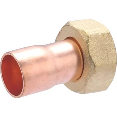 Connecteur cuivre QUICK PLOMBERIE - 14mm, soudure 2 pièces, sortie femelle avec écrou de verrouillage - Publicité Connecteur cuivre QUICK PLOMBERIE - 14mm, soudure 2 pièces, sortie femelle avec écrou de verrouillage - Publicité