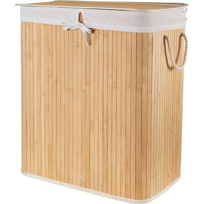 Bambus Wäschekorb - 2 Fächer - Faltbar - 52cm Bambus Wäschekorb - 2 Fächer - Faltbar - 52cm