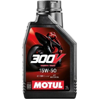 Huile moteur Motul 300V Ester 4T 15w50 - Course - Publicité Huile moteur Motul 300V Ester 4T 15w50 - Course - Publicité