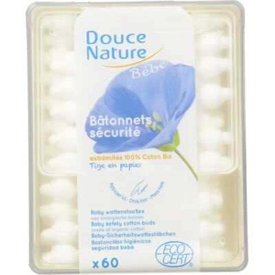 Hisopos de algodón orgánico para bebés Douce Nature - 60 unidades Hisopos de algodón orgánico para bebés Douce Nature - 60 unidades