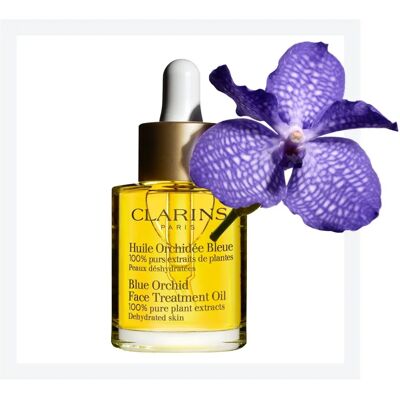 Huile Visage Orchidée Bleue Clarins - Hydratante et Nourrissante - Publicité Huile Visage Orchidée Bleue Clarins - Hydratante et Nourrissante - Publicité