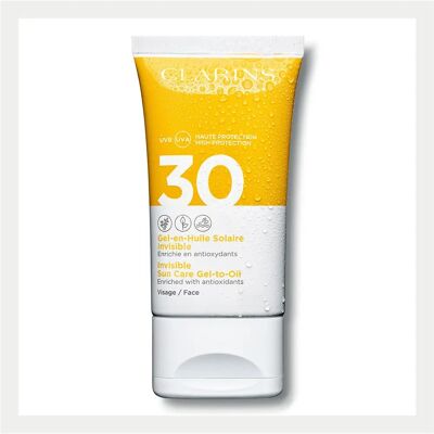 Clarins Soin Solaire Invisible SPF 30 Gel-Huile Visage - Publicité Clarins Soin Solaire Invisible SPF 30 Gel-Huile Visage - Publicité