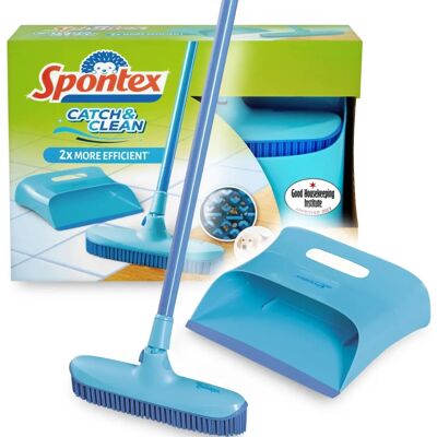 Balai Catch & Clean en Caoutchouc Spontex - Manche Télescopique Multi-Position et Pelle Balai Catch & Clean en Caoutchouc Spontex - Manche Télescopique Multi-Position et Pelle