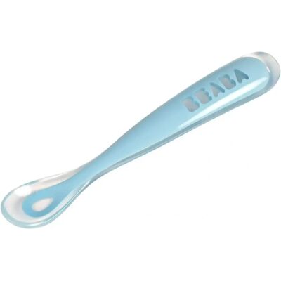 BEABA Baby Spoons Silicone Long Handle Blue - Baby Spoons BEABA Baby Spoons Silicone Long Handle Blue - Baby Spoons