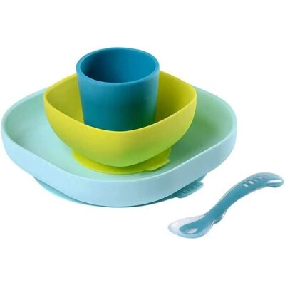 Beaba Silicone Meal Set (4 pcs) - Blue - Dinnerware Set Beaba Silicone Meal Set (4 pcs) - Blue - Dinnerware Set