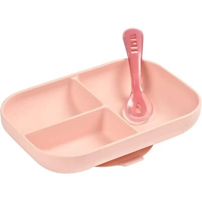 Beaba Pink Silicone Suction Compartment Plate - Dinnerware Set Beaba Pink Silicone Suction Compartment Plate - Dinnerware Set