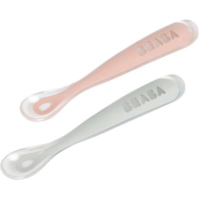 BEABA 913469 Siliconen Babylepels - Eerste Leeftijd, Grijs, Roze BEABA 913469 Siliconen Babylepels - Eerste Leeftijd, Grijs, Roze