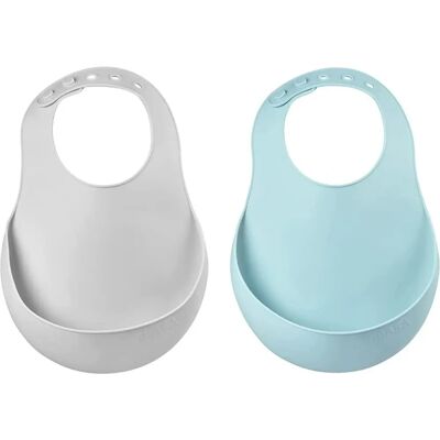 Beaba Baby Bibs - Twin Pack, Adjustable, Food Catcher Beaba Baby Bibs - Twin Pack, Adjustable, Food Catcher