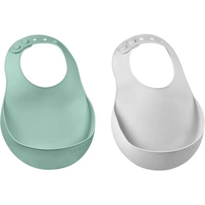 Beaba Set of 2 Waterproof Silicone Baby Bibs - Adjustable Neck - Food Pocket Beaba Set of 2 Waterproof Silicone Baby Bibs - Adjustable Neck - Food Pocket