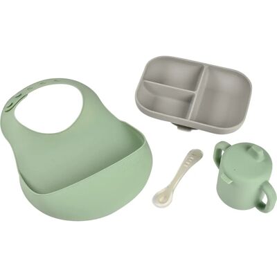 Beaba Sage Green Baby Food Set - Silicone Tableware & Bib Beaba Sage Green Baby Food Set - Silicone Tableware & Bib