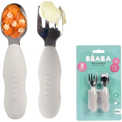 BEABA Gray Stainless Steel & Silicone Learning Cutlery Set - Children’s Food Utensils BEABA Gray Stainless Steel & Silicone Learning Cutlery Set - Children’s Food Utensils