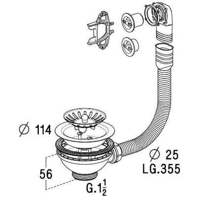 Nicoll - Scarico a cestello manuale Ø114mm con troppopieno - Tipo di scarico Nicoll - Scarico a cestello manuale Ø114mm con troppopieno - Tipo di scarico