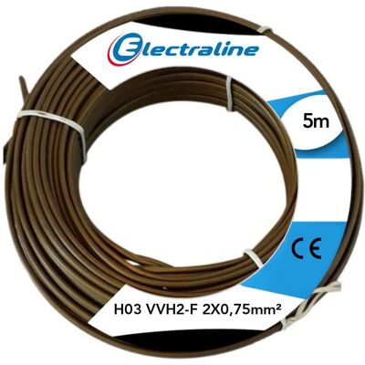 Electraline Câble Flexible Doré 5m 2x0.75mm² H03VVH2F - Câble Électrique - Publicité Electraline Câble Flexible Doré 5m 2x0.75mm² H03VVH2F - Câble Électrique - Publicité