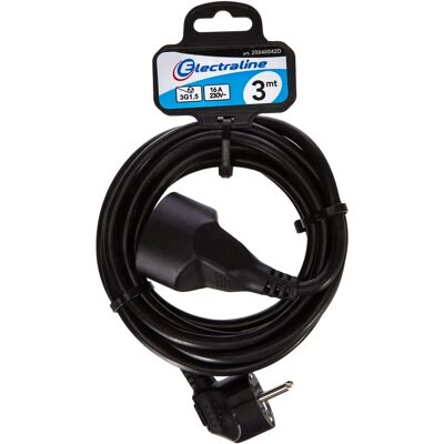 Electraline Verlängerungskabel - 3m, 1,5mm² - Schwarz - Verlängerung Electraline Verlängerungskabel - 3m, 1,5mm² - Schwarz - Verlängerung