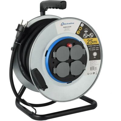 Electraline Kabelhaspel - 25m geaarde kabel met metalen trommel Electraline Kabelhaspel - 25m geaarde kabel met metalen trommel