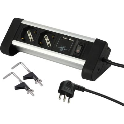 ELECTRALINE 62092 Multipresa con USB - Nero/Argento ELECTRALINE 62092 Multipresa con USB - Nero/Argento