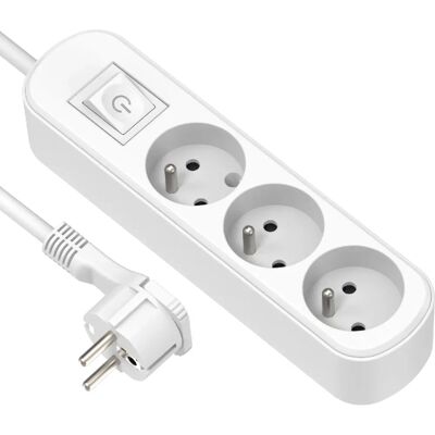 Electraline 3G1 1.5M Blanc - Prise électrique Electraline 3G1 1.5M Blanc - Prise électrique