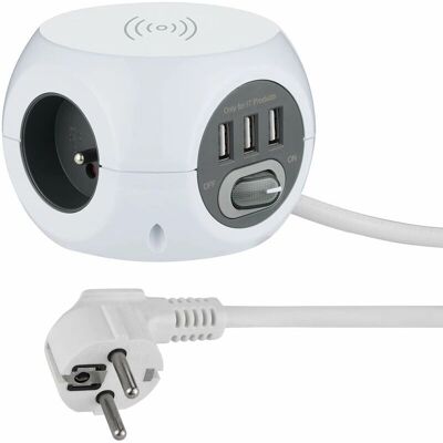 ELECTRALINE 35444 - Regleta con cargador inalámbrico rápido, 3 puertos USB, 3 tomas ELECTRALINE 35444 - Regleta con cargador inalámbrico rápido, 3 puertos USB, 3 tomas