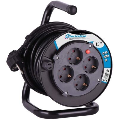Electraline Carrete de cables eléctrico - 15 m, 4 enchufes - IP20 - Negro Electraline Carrete de cables eléctrico - 15 m, 4 enchufes - IP20 - Negro