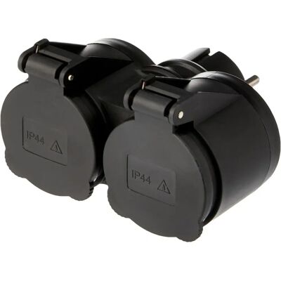 ELECTRALINE 55074 Adattatore da Esterno - Resistente all'acqua, 2 prese Schuko - Nero ELECTRALINE 55074 Adattatore da Esterno - Resistente all'acqua, 2 prese Schuko - Nero