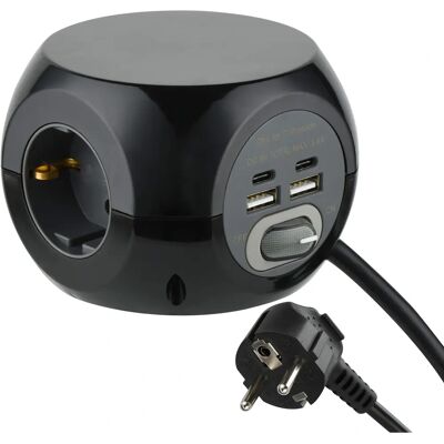 Electraline 62080 Przedłużacz - Przedłużacz, 3 gniazdka, USB-C, USB-A, kabel 1,5m Electraline 62080 Przedłużacz - Przedłużacz, 3 gniazdka, USB-C, USB-A, kabel 1,5m